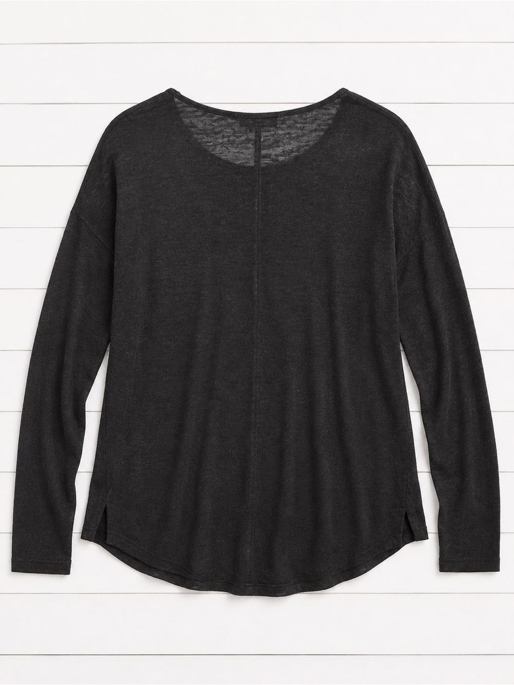 Vince 100% Linen Black Long-Sleeve Crewneck Top - S - Picture 3 of 4